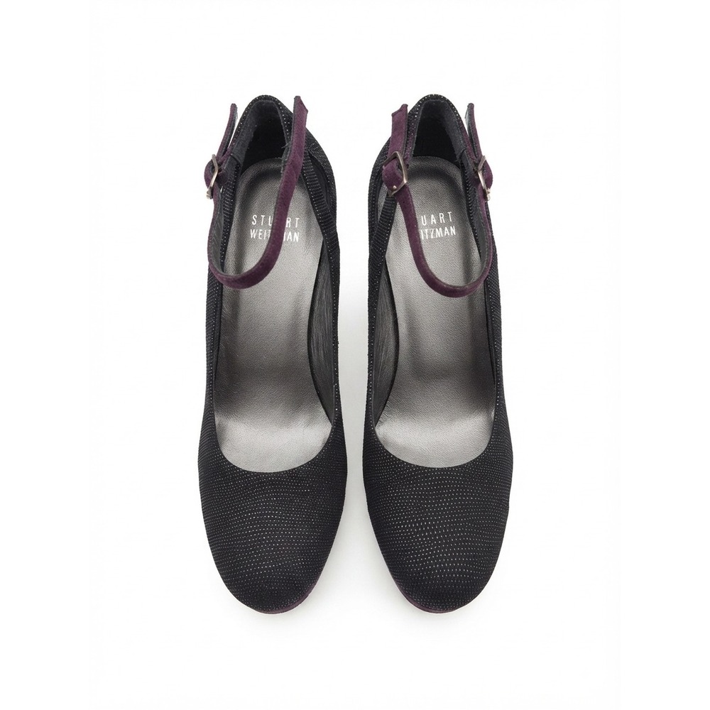 Stuart Weitzman Luxury Nikki Reed Black Plum Chic Platform Ankle Strap Stiletto
